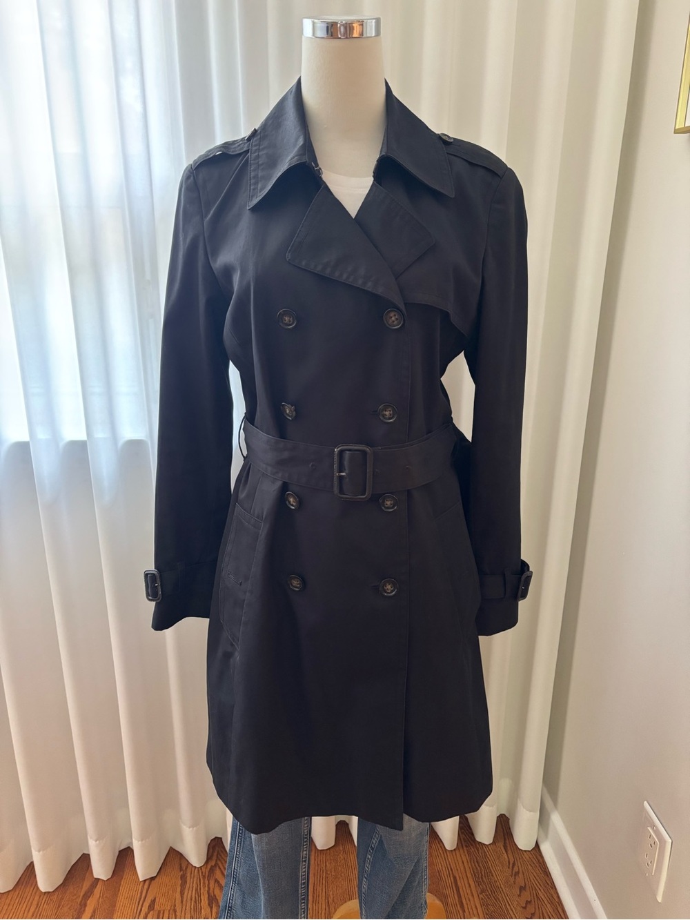 Banana Republic Black Double-Breasted Trench Coat with Belt
